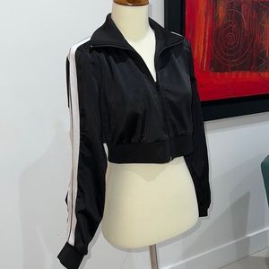Forever 21 black cropped sports cropped jacket with white striped edges